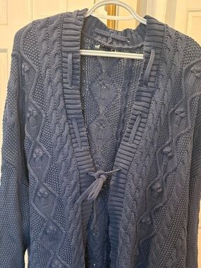 American Eagle XL EUC Cable Knit Open Cardigan Sweater - Blue